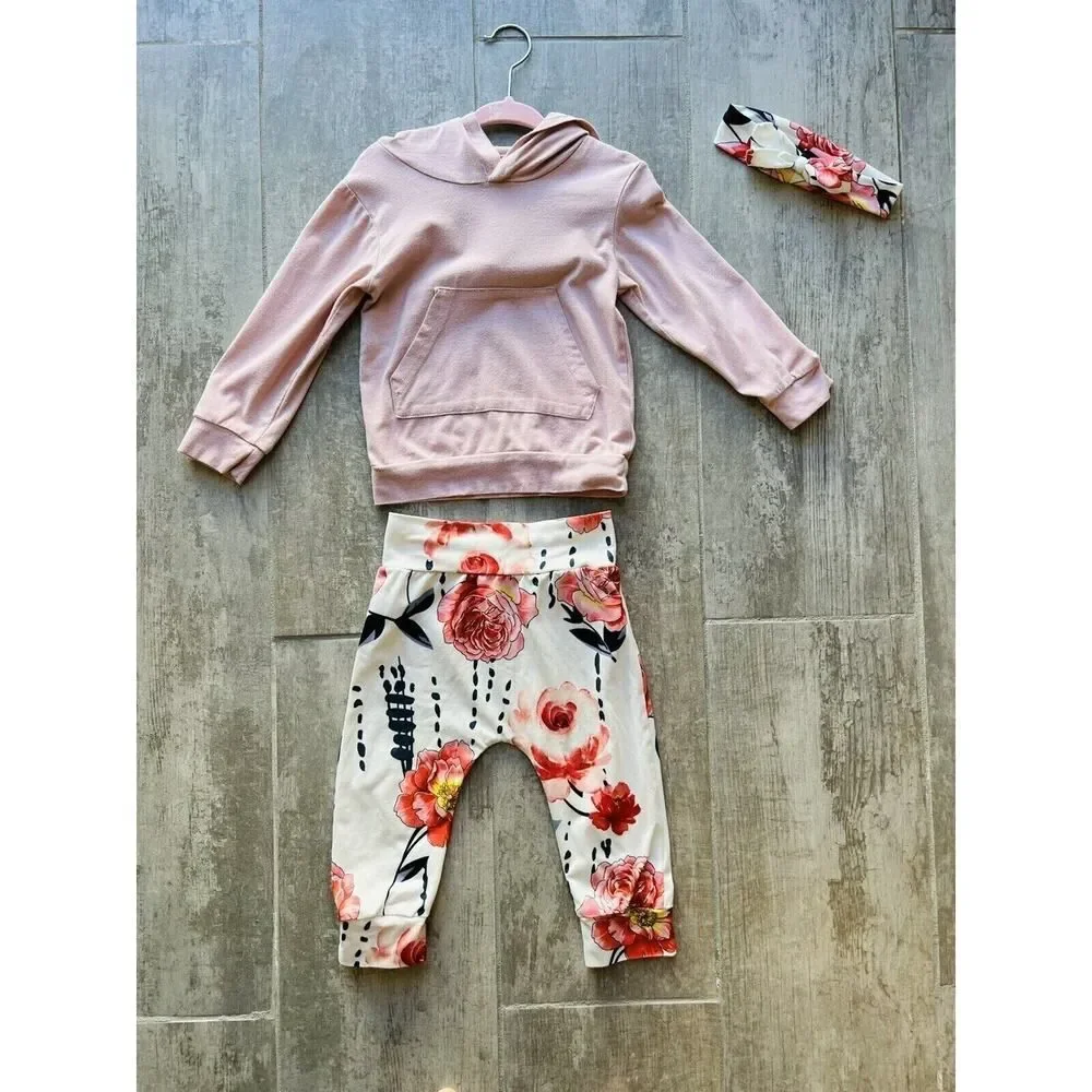 Los Angeles Boutique Toddler Girl 3 Piece Outfit Set Top Pants Headband CUTE 2T